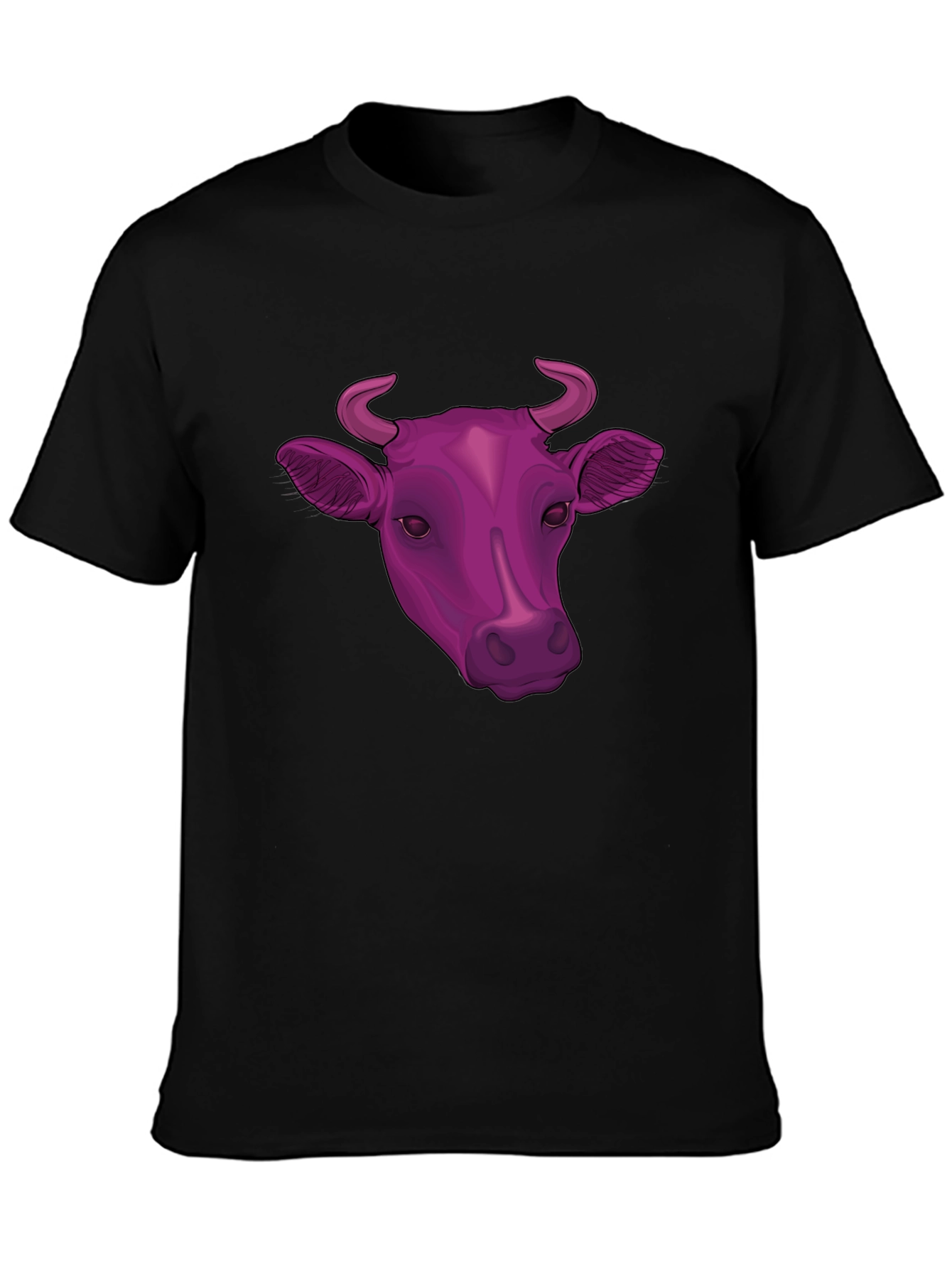 Cow Head Graphic Tee - Black Cotton Blend T-Shirt