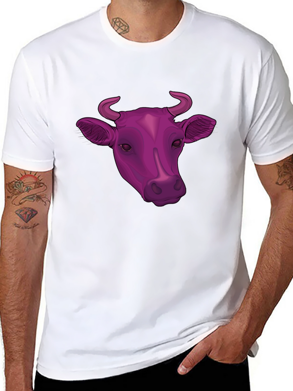 Cow Head Graphic Tee - Black Cotton Blend T-Shirt