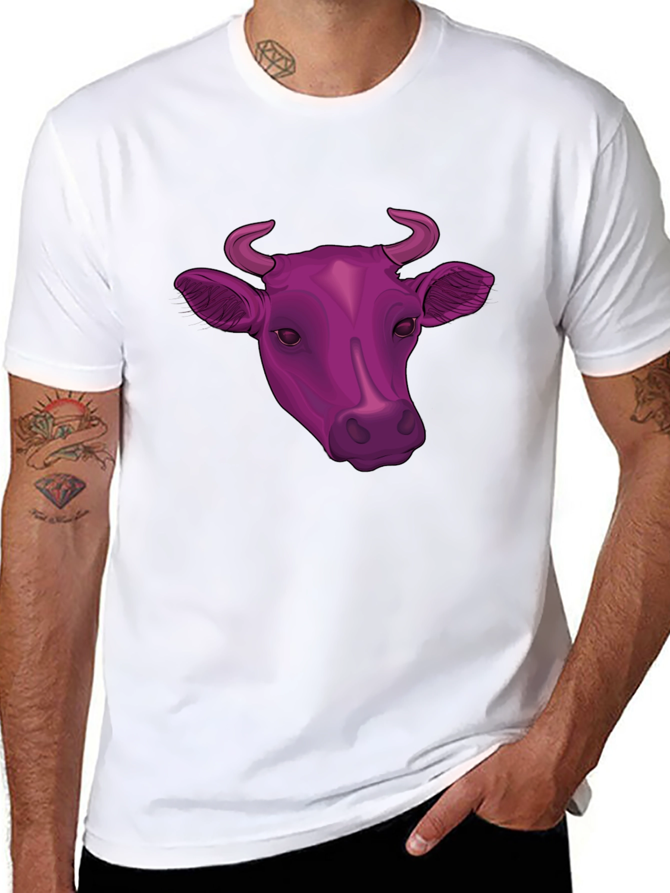 Cow Head Graphic Tee - Black Cotton Blend T-Shirt