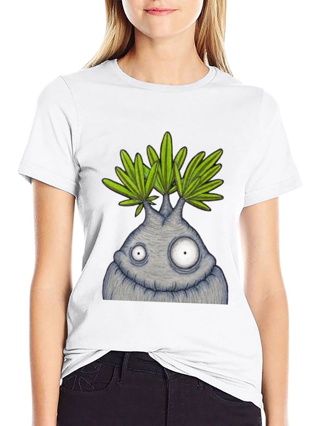 Funny Plant Character Graphic Tee - Black