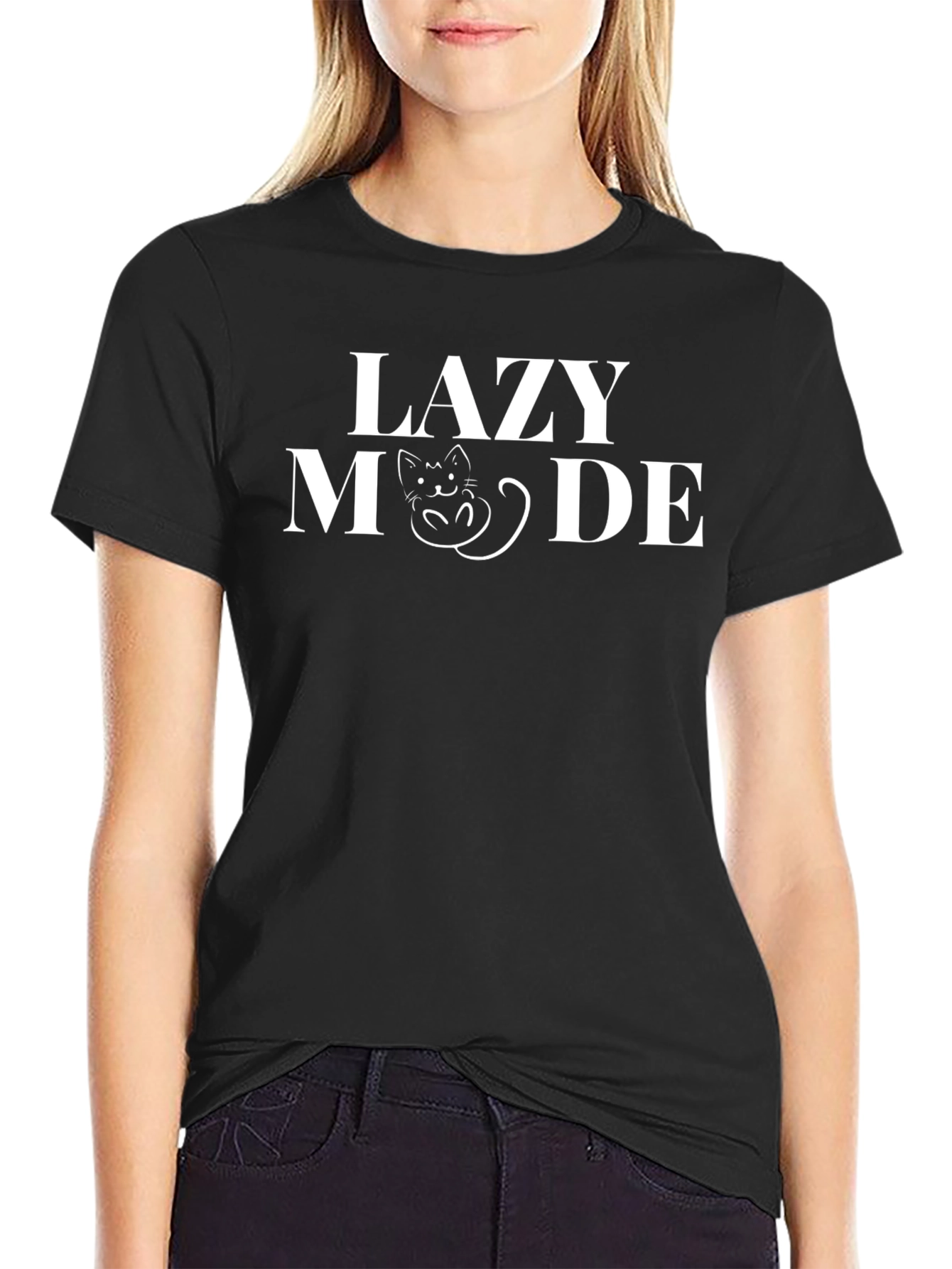 Lazy Mode Cat T-Shirt - Black