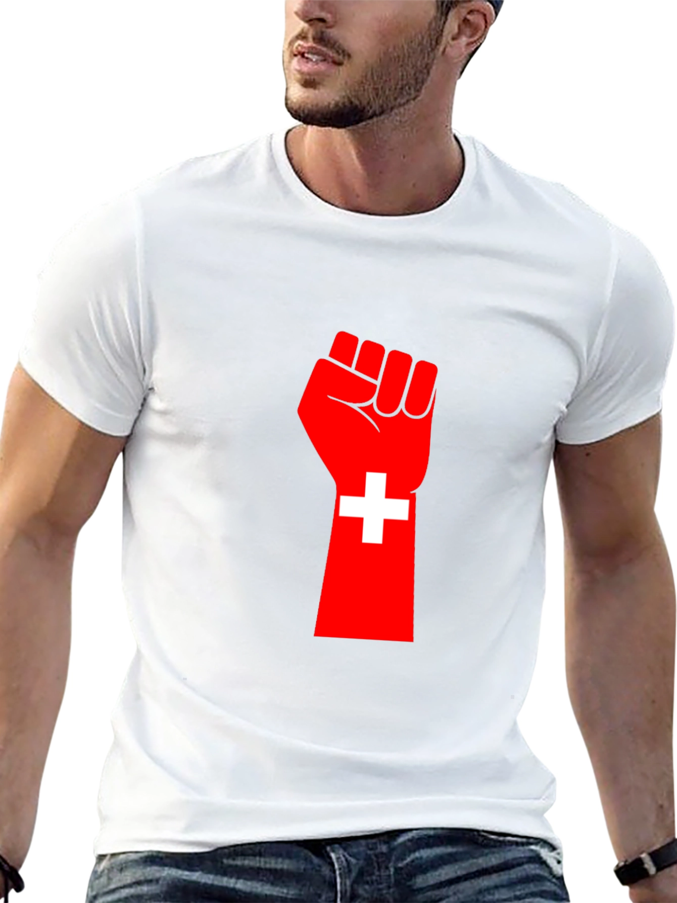 Red Fist Switzerland Flag Graphic Tee