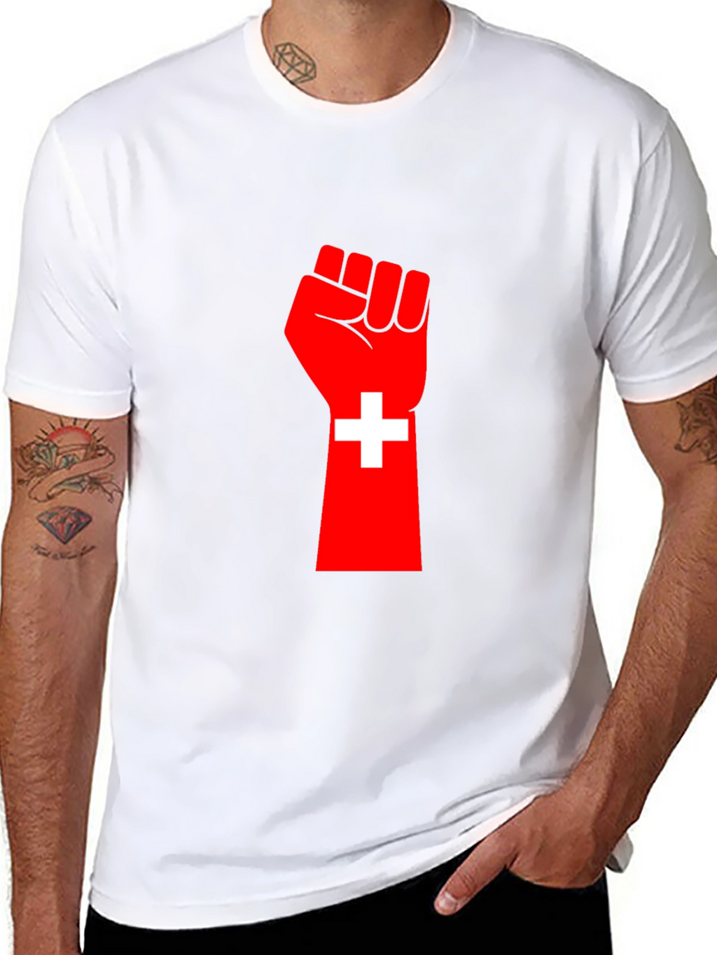Red Fist Switzerland Flag Graphic Tee