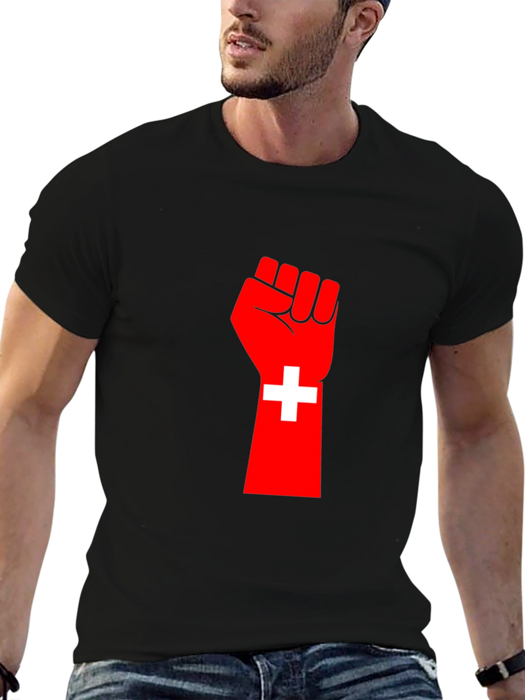 Red Fist Switzerland Flag Graphic Tee