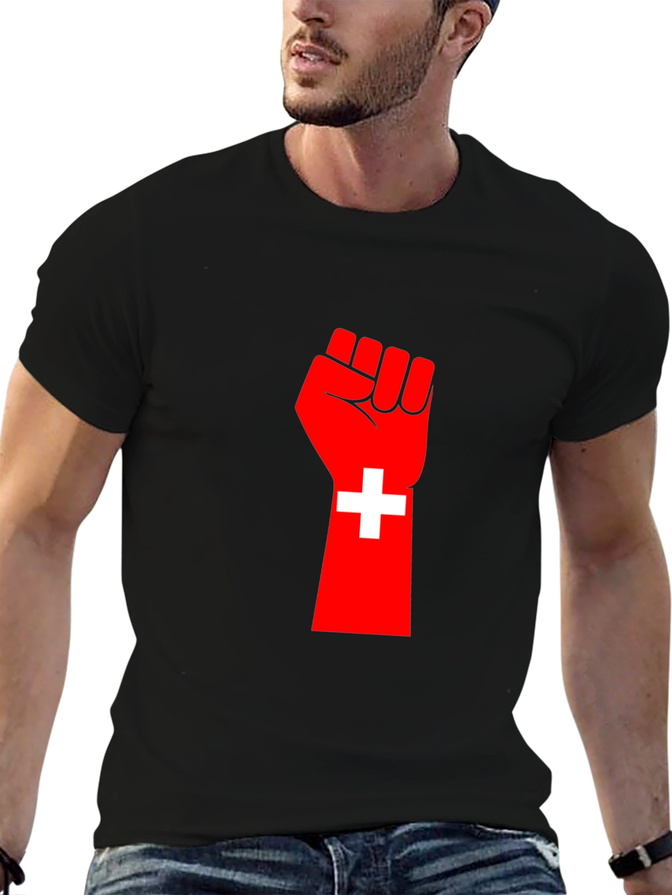 Red Fist Switzerland Flag Graphic Tee