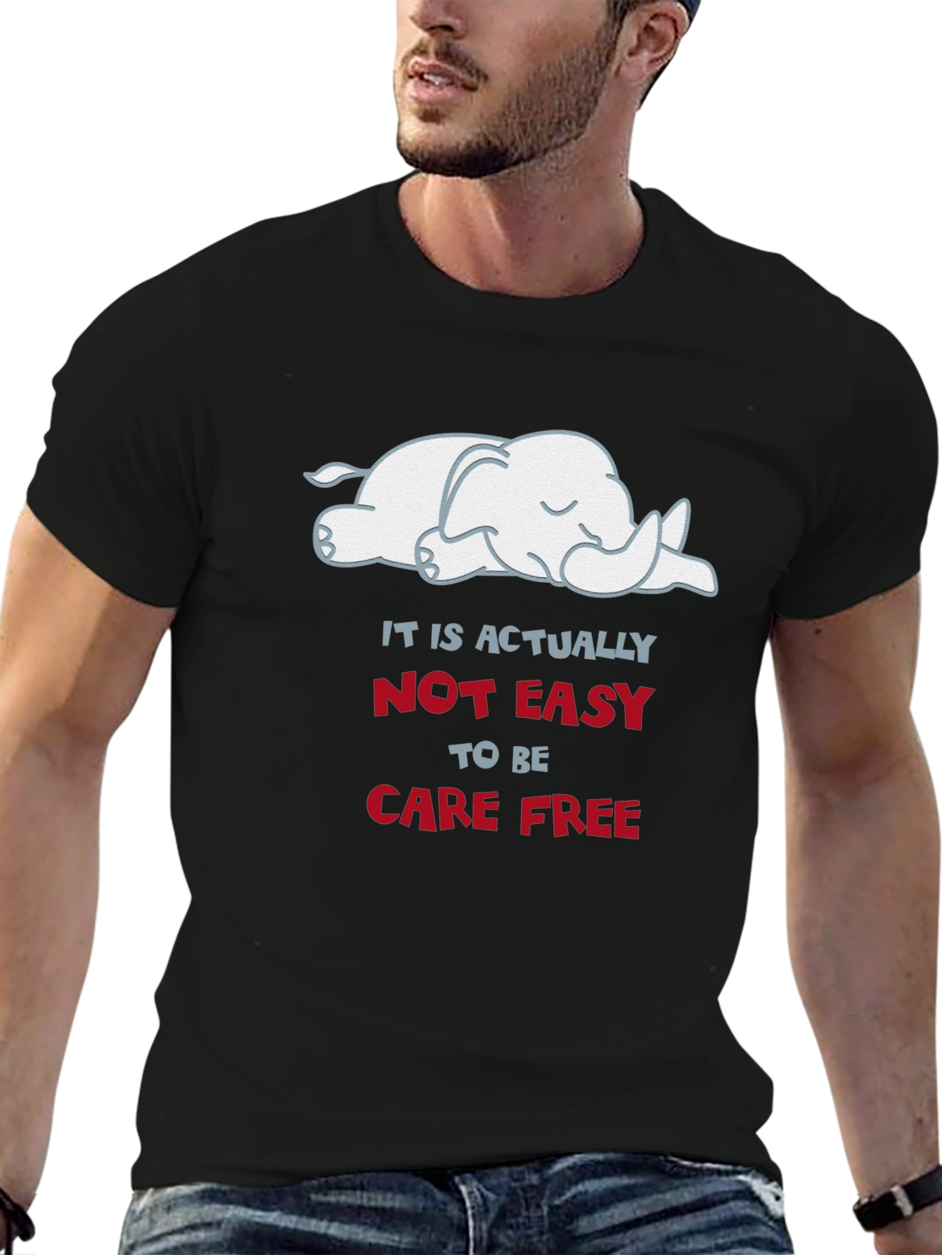 Carefree Elephant Graphic Tee - Soft Cotton Comfort