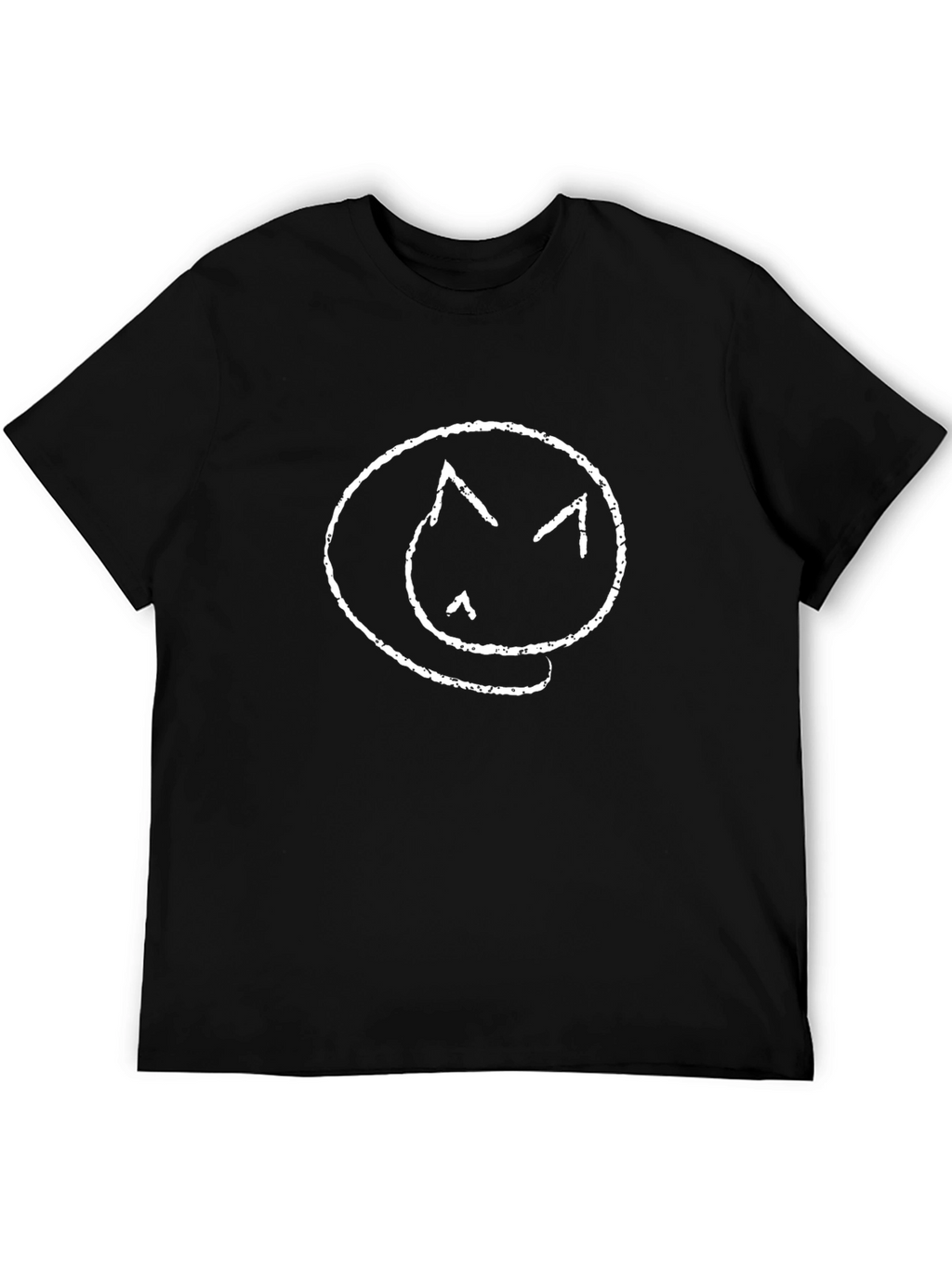 Black T-Shirt with Cat Doodle Graphic