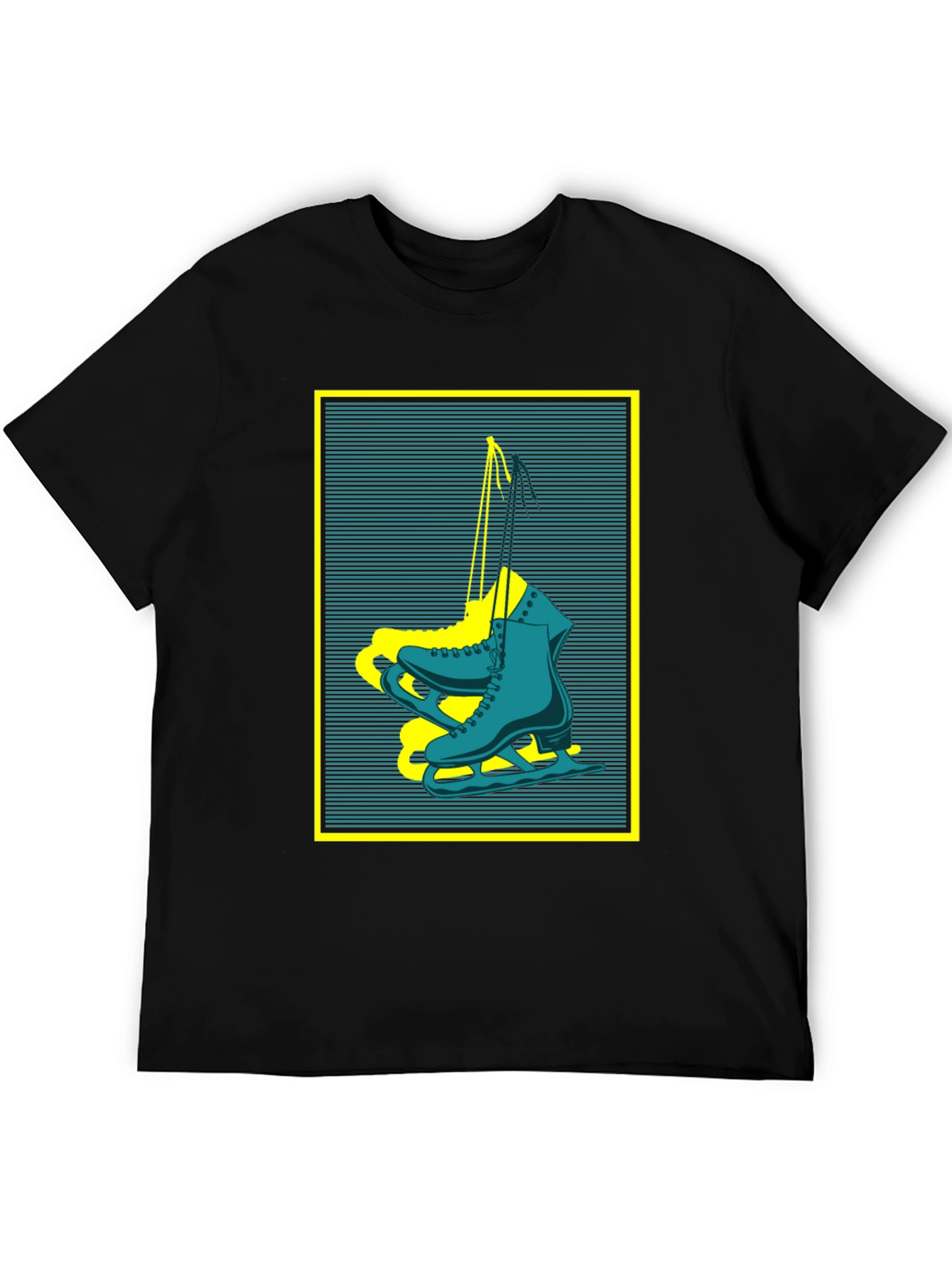 Retro Ice Skate Graphic Tee - Black Cotton T-Shirt