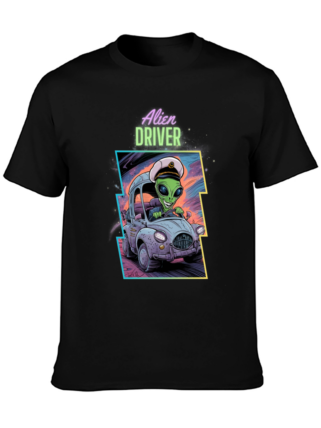 Alien Driver Graphic T-Shirt - Black Crew Neck Tee