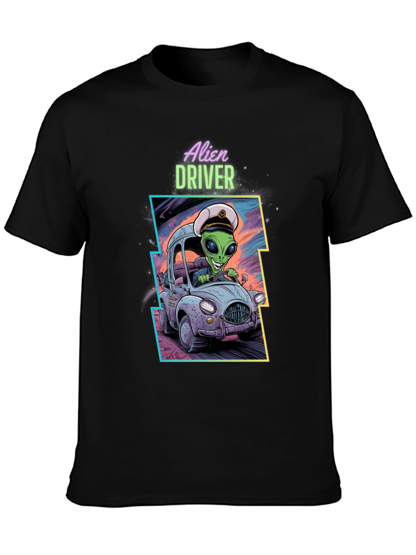 Alien Driver Graphic T-Shirt - Black Crew Neck Tee