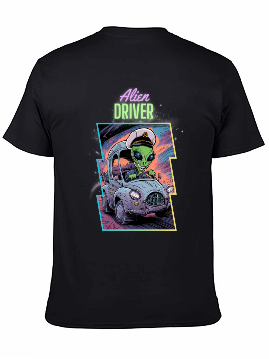 Alien Driver Graphic T-Shirt - Black Crew Neck Tee