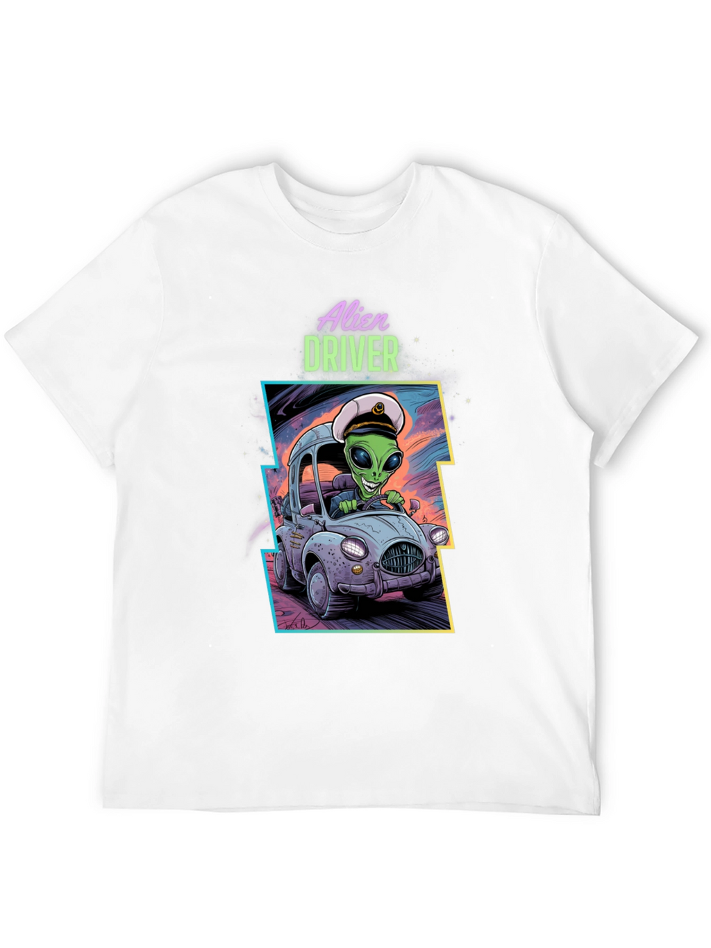 Alien Driver Graphic T-Shirt - Black Crew Neck Tee