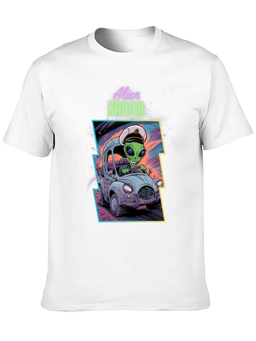 Alien Driver Graphic T-Shirt - Black Crew Neck Tee
