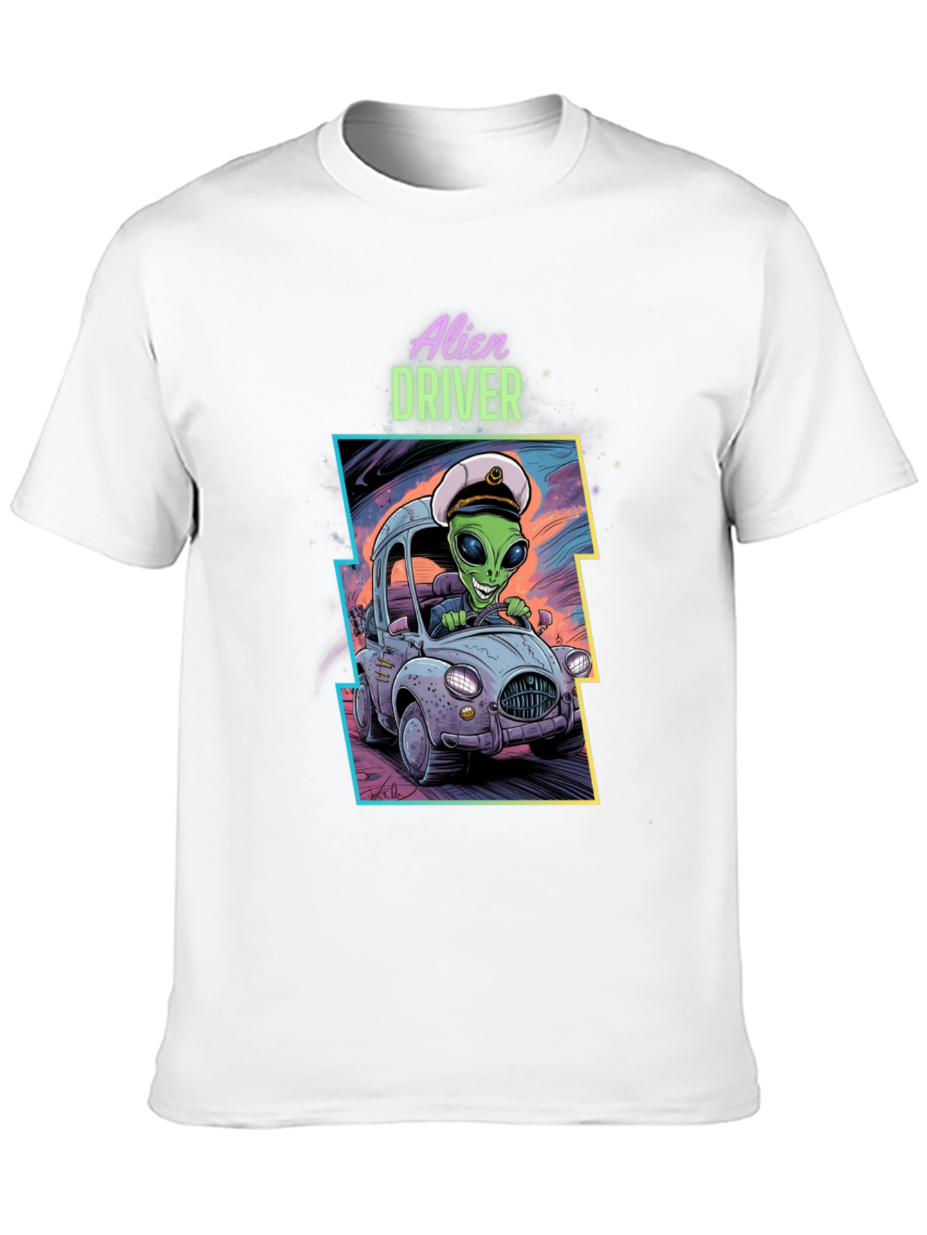 Alien Driver Graphic T-Shirt - Black Crew Neck Tee