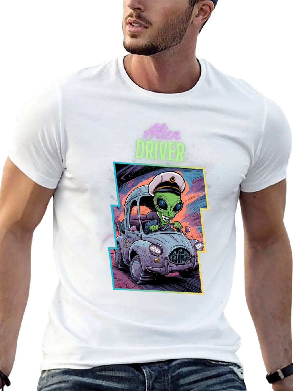 Alien Driver Graphic T-Shirt - Black Crew Neck Tee