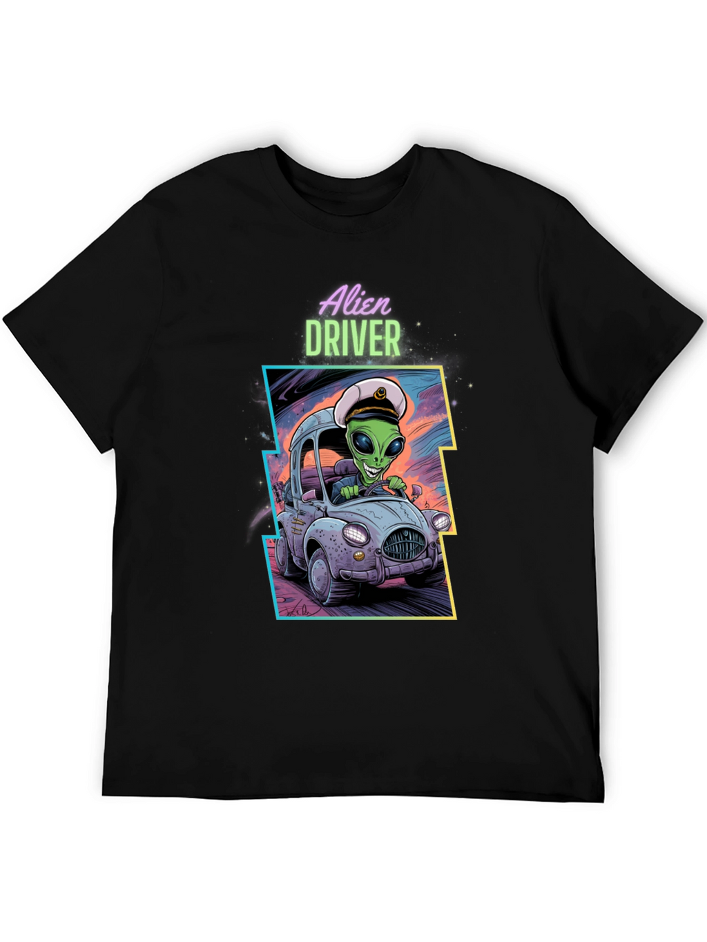 Alien Driver Graphic T-Shirt - Black Crew Neck Tee