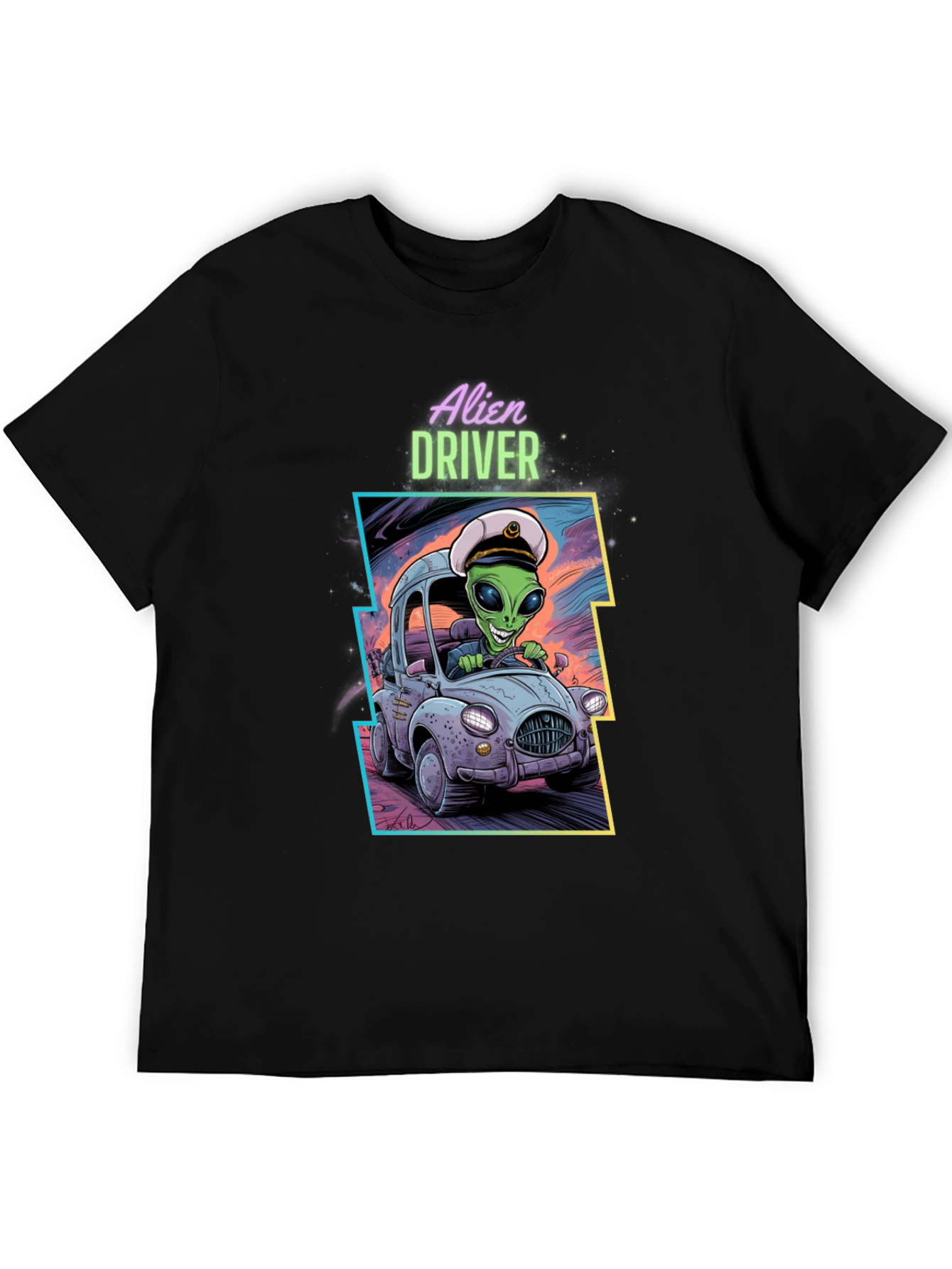 Alien Driver Graphic T-Shirt - Black Crew Neck Tee