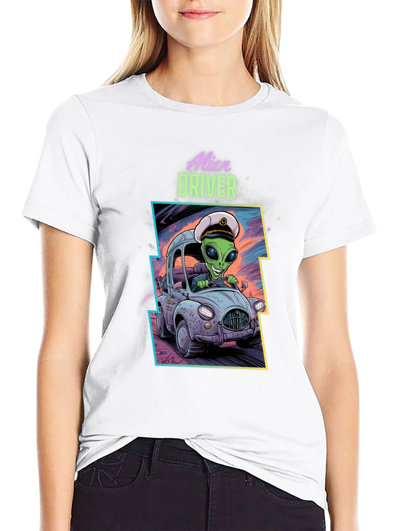 Alien Driver Graphic T-Shirt - Black Crew Neck Tee