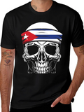 Cuban Flag Skull Graphic Tee - Black T-Shirt