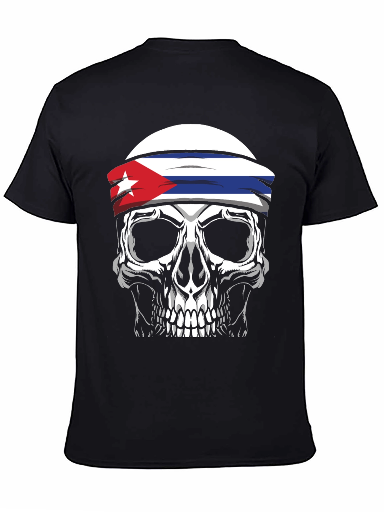 Cuban Flag Skull Graphic Tee - Black T-Shirt