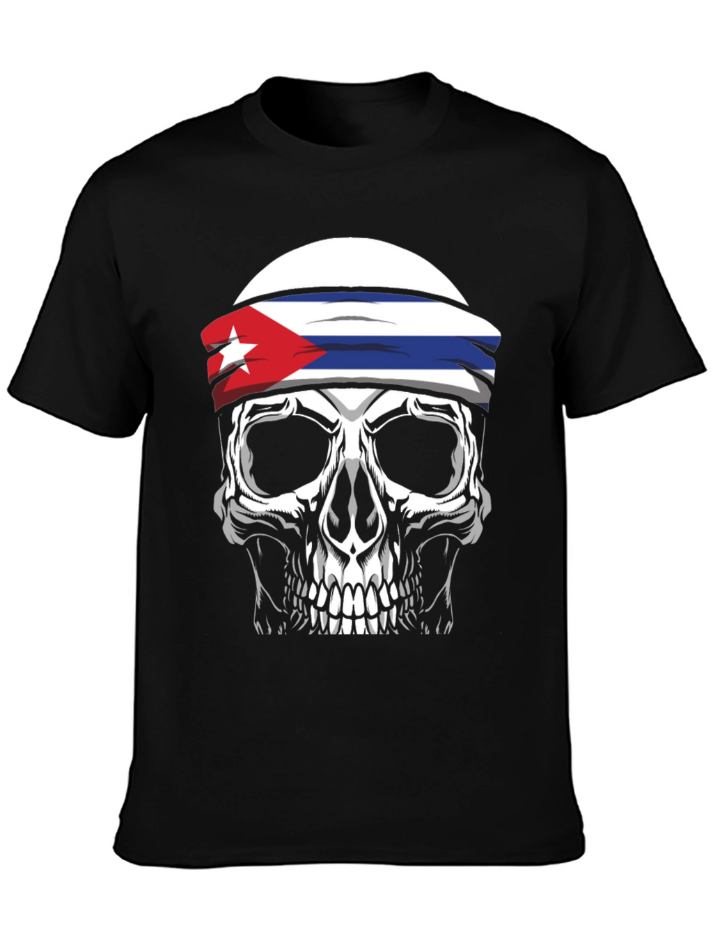 Cuban Flag Skull Graphic Tee - Black T-Shirt