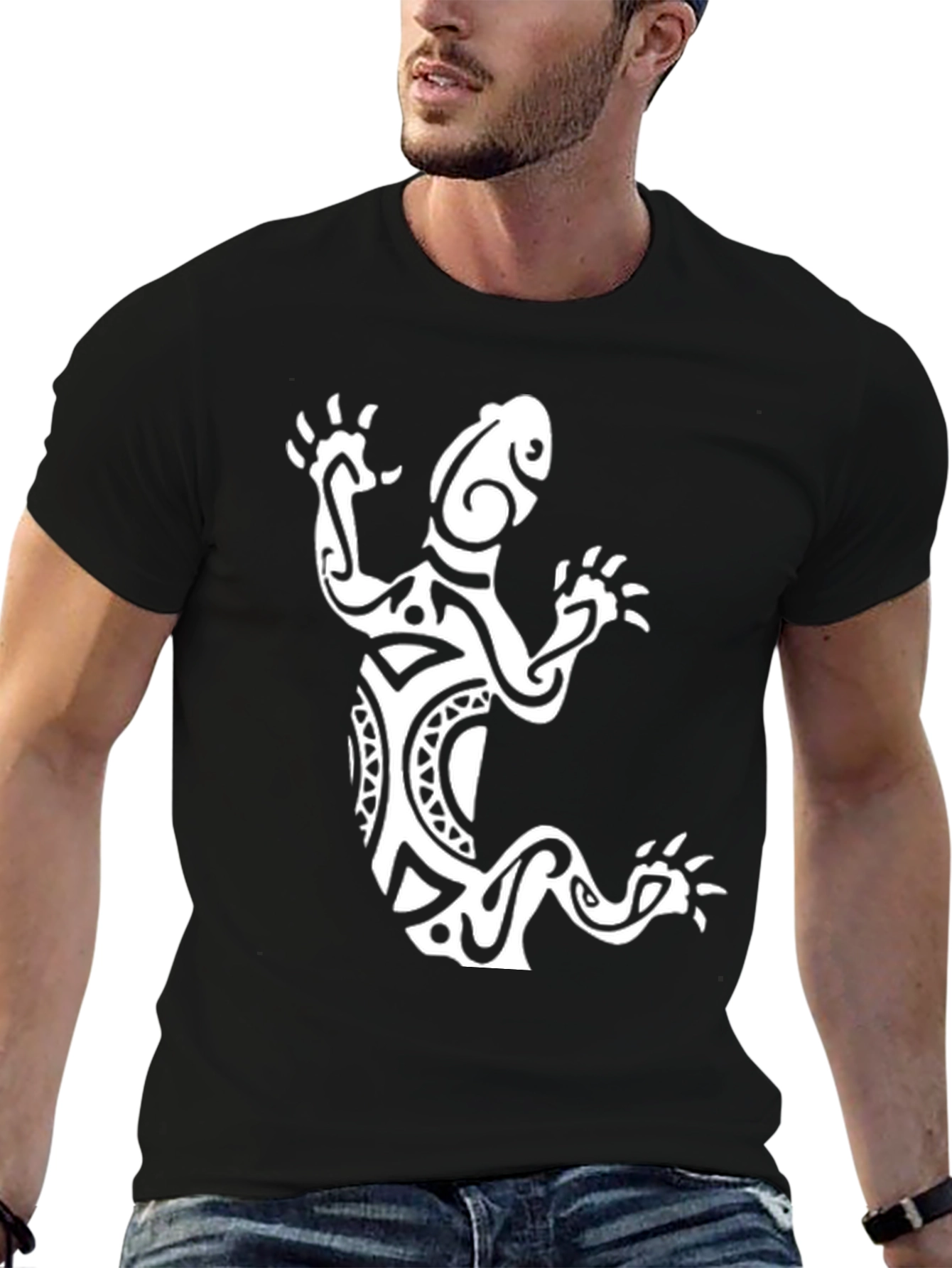Tribal Lizard Graphic Tee - Black