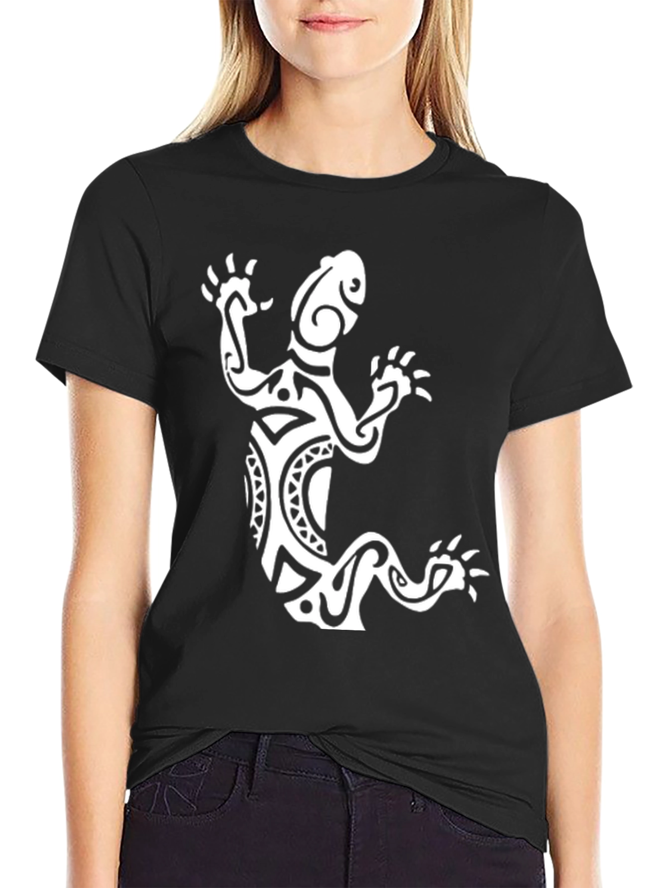 Tribal Lizard Graphic Tee - Black