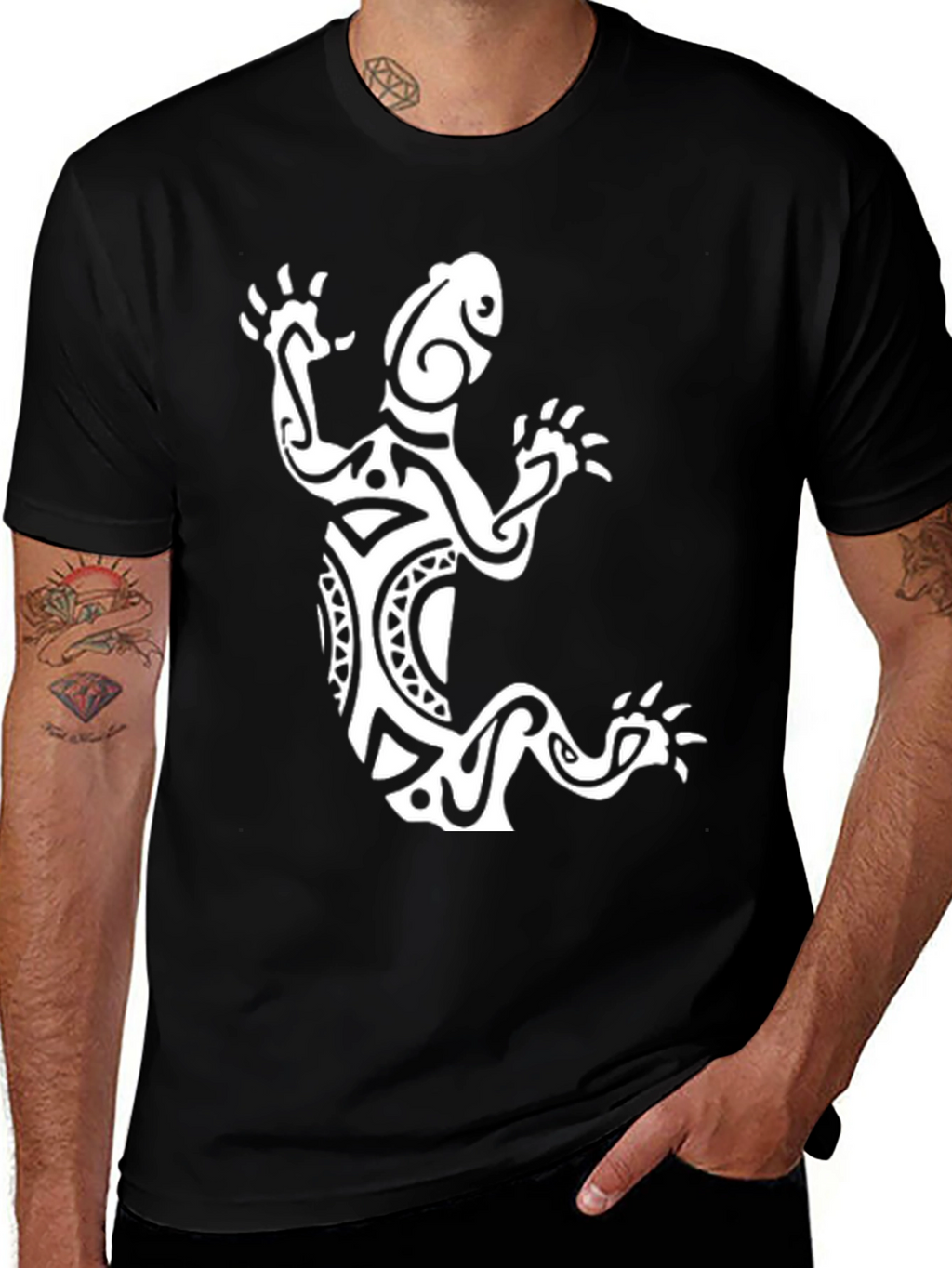 Tribal Lizard Graphic Tee - Black