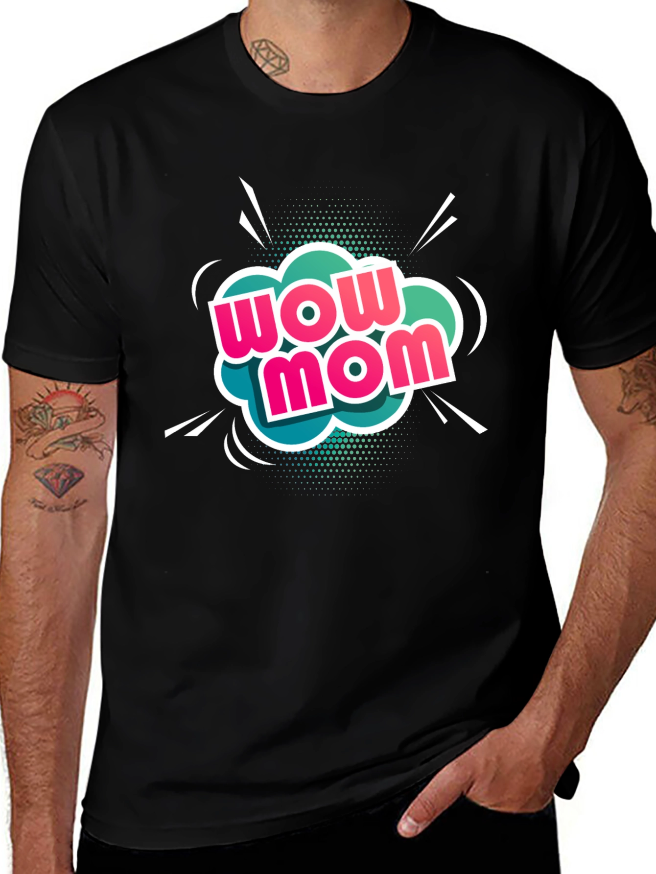 Wow Mom Black T-Shirt - Graphic Tee
