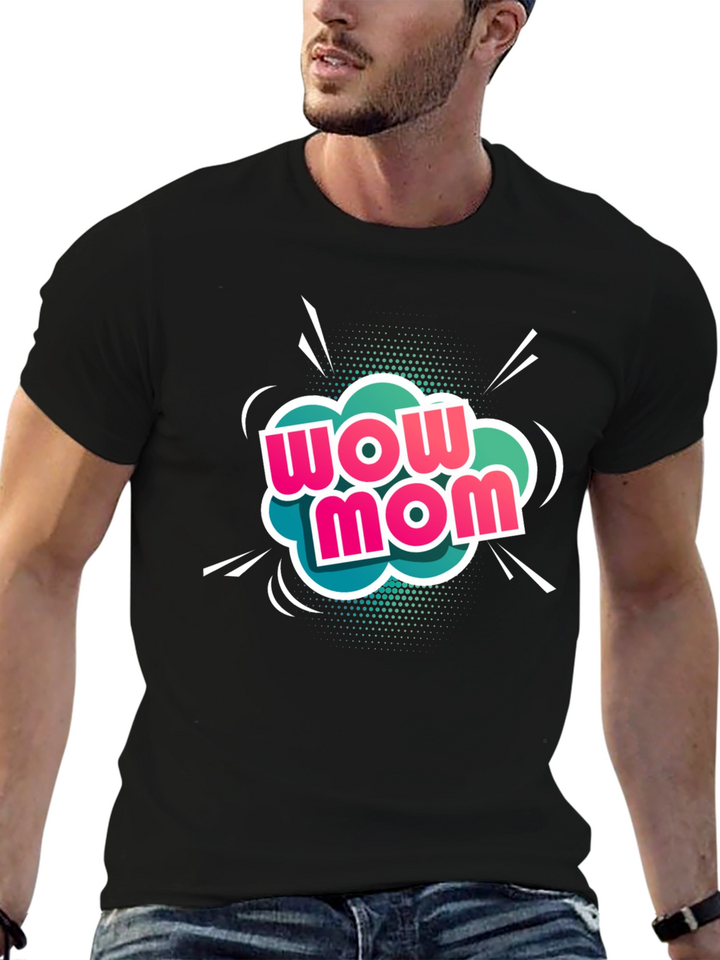Wow Mom Black T-Shirt - Graphic Tee