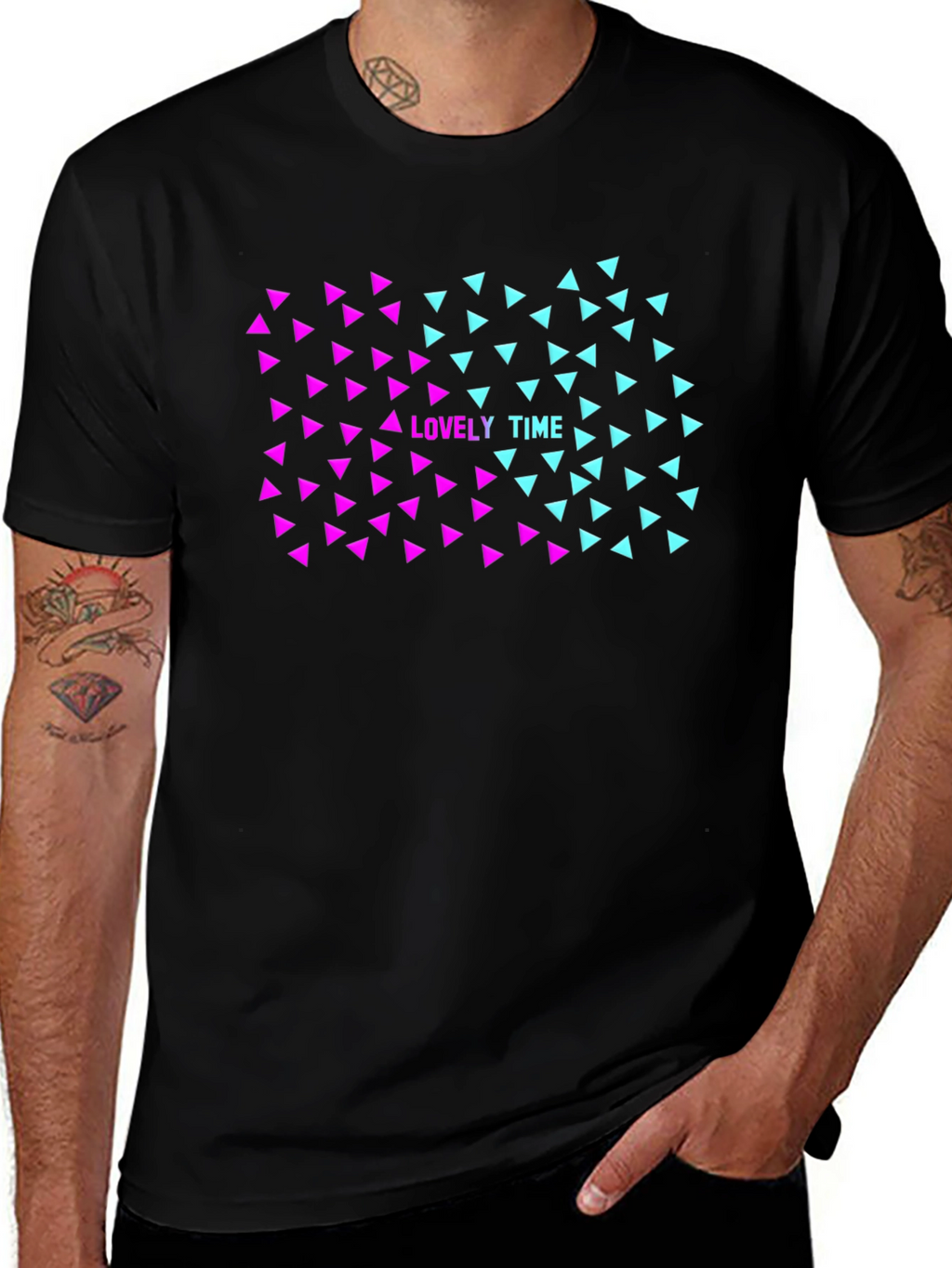 Lovely Time Triangle Graphic Black T-Shirt
