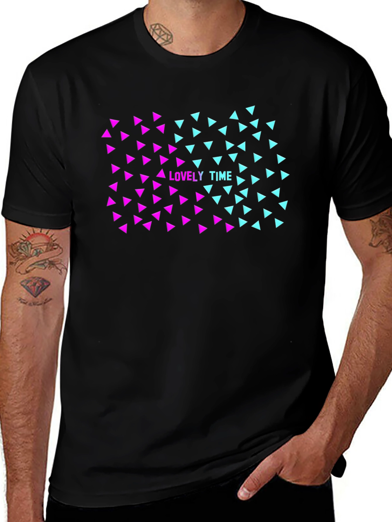 Lovely Time Triangle Graphic Black T-Shirt