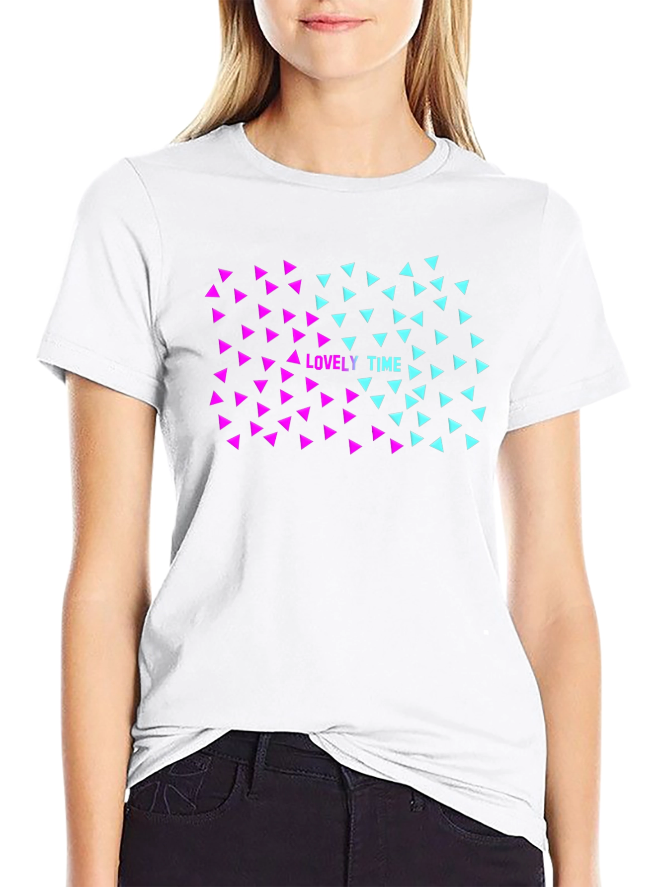 Lovely Time Triangle Graphic Black T-Shirt