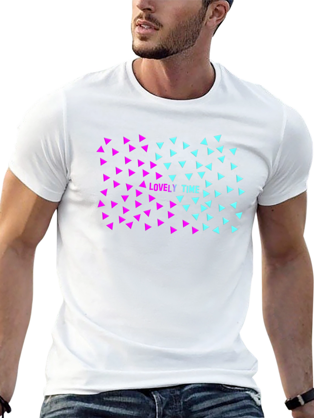 Lovely Time Triangle Graphic Black T-Shirt