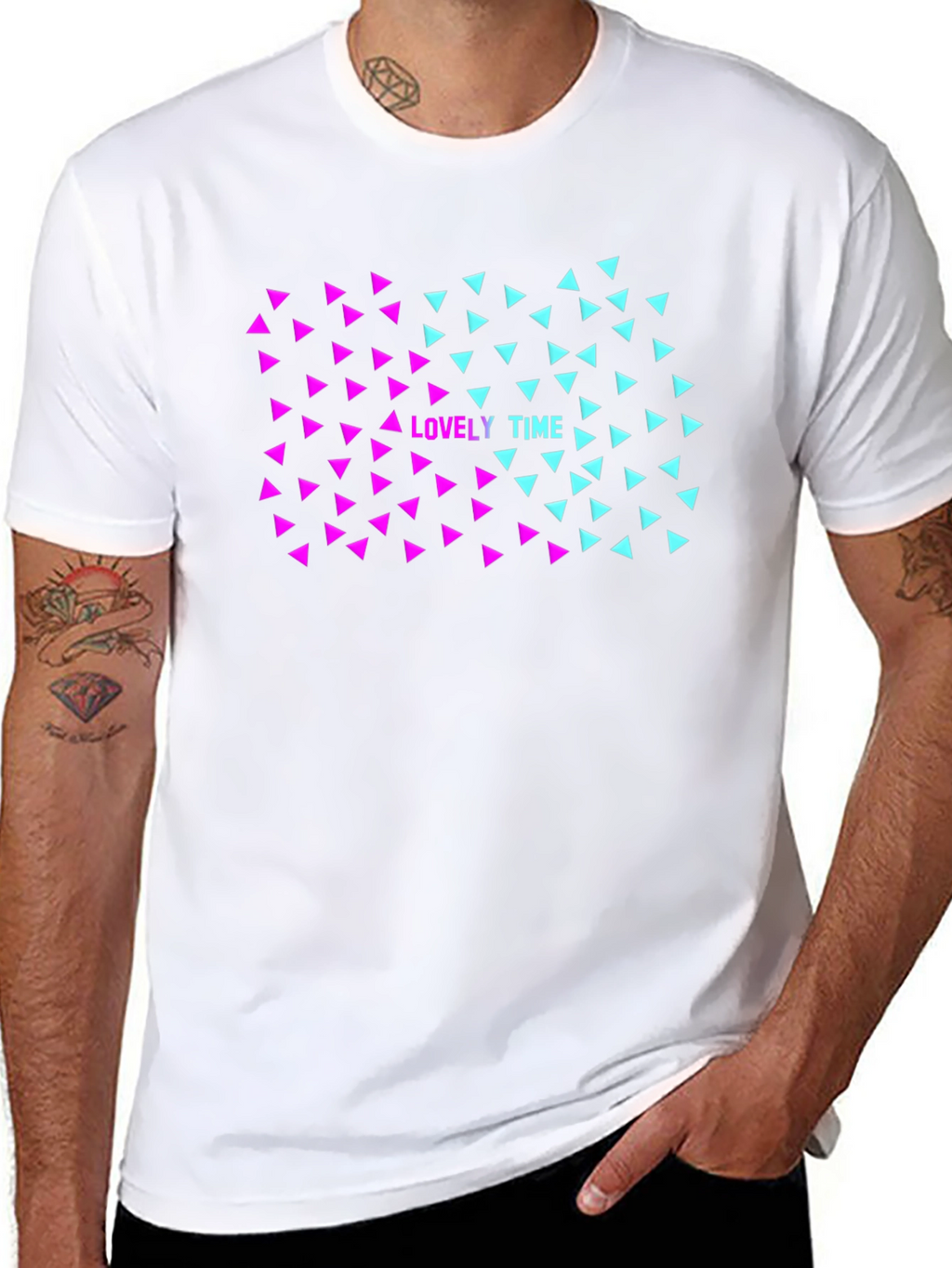 Lovely Time Triangle Graphic Black T-Shirt