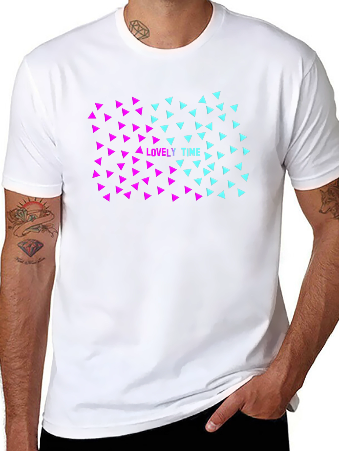 Lovely Time Triangle Graphic Black T-Shirt