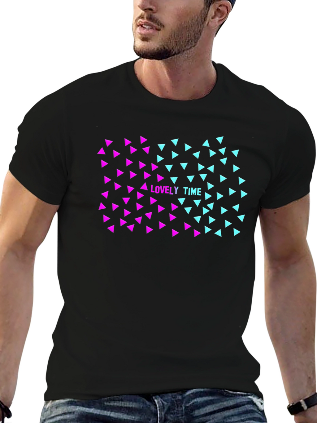 Lovely Time Triangle Graphic Black T-Shirt