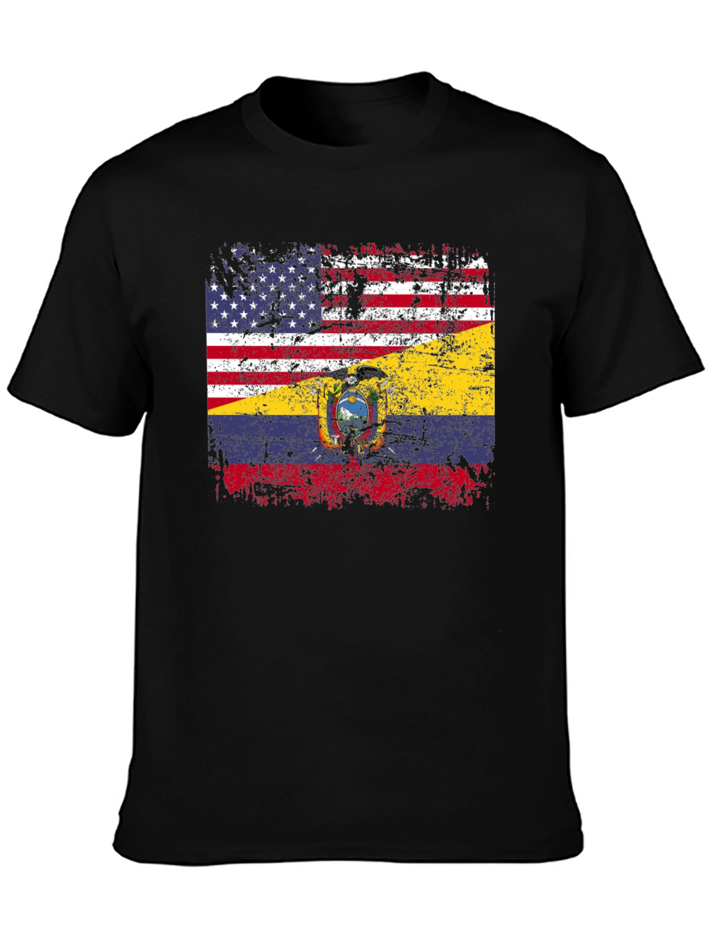 Distressed USA Ecuador Flag Graphic T-Shirt