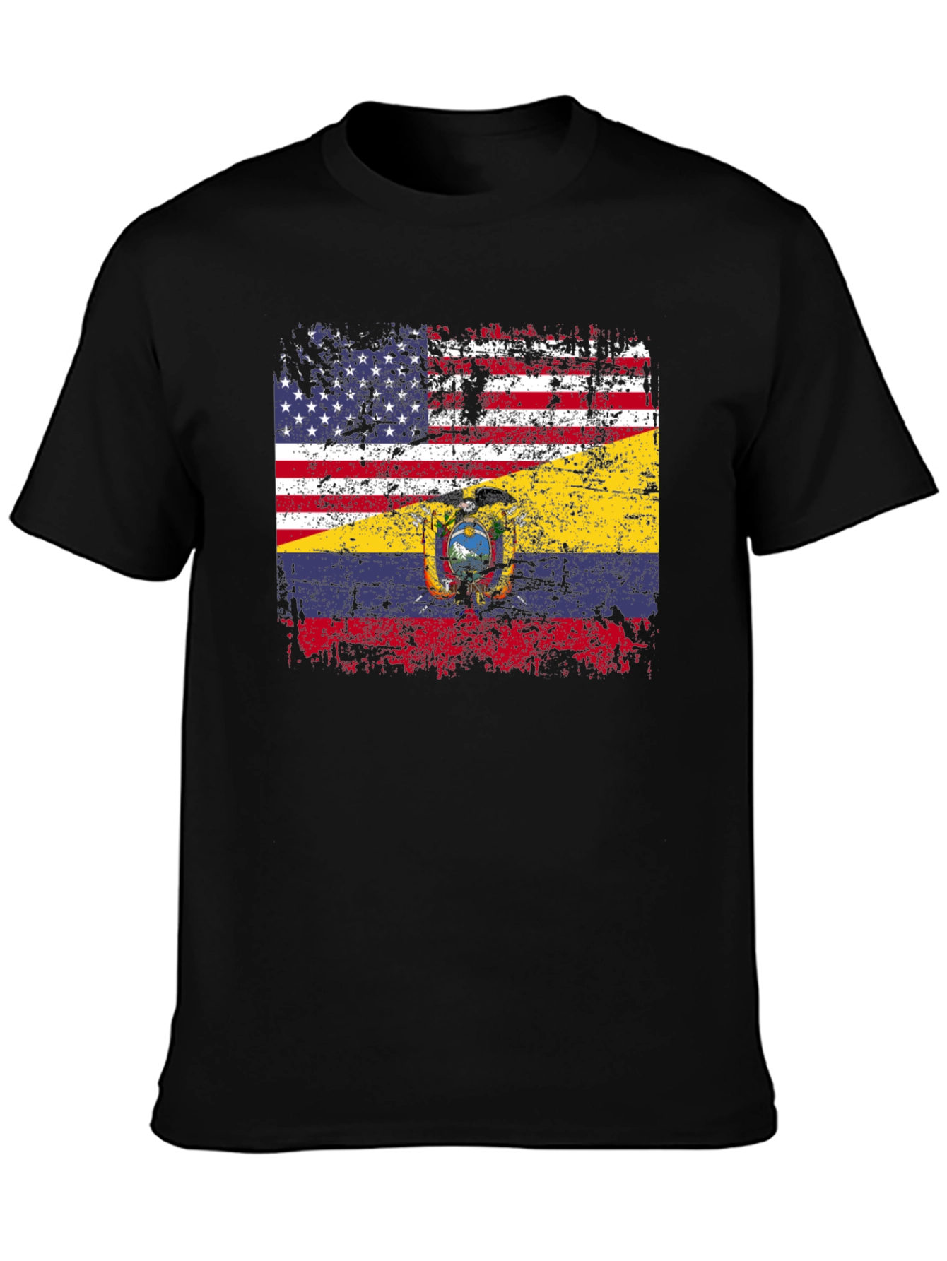Distressed USA Ecuador Flag Graphic T-Shirt