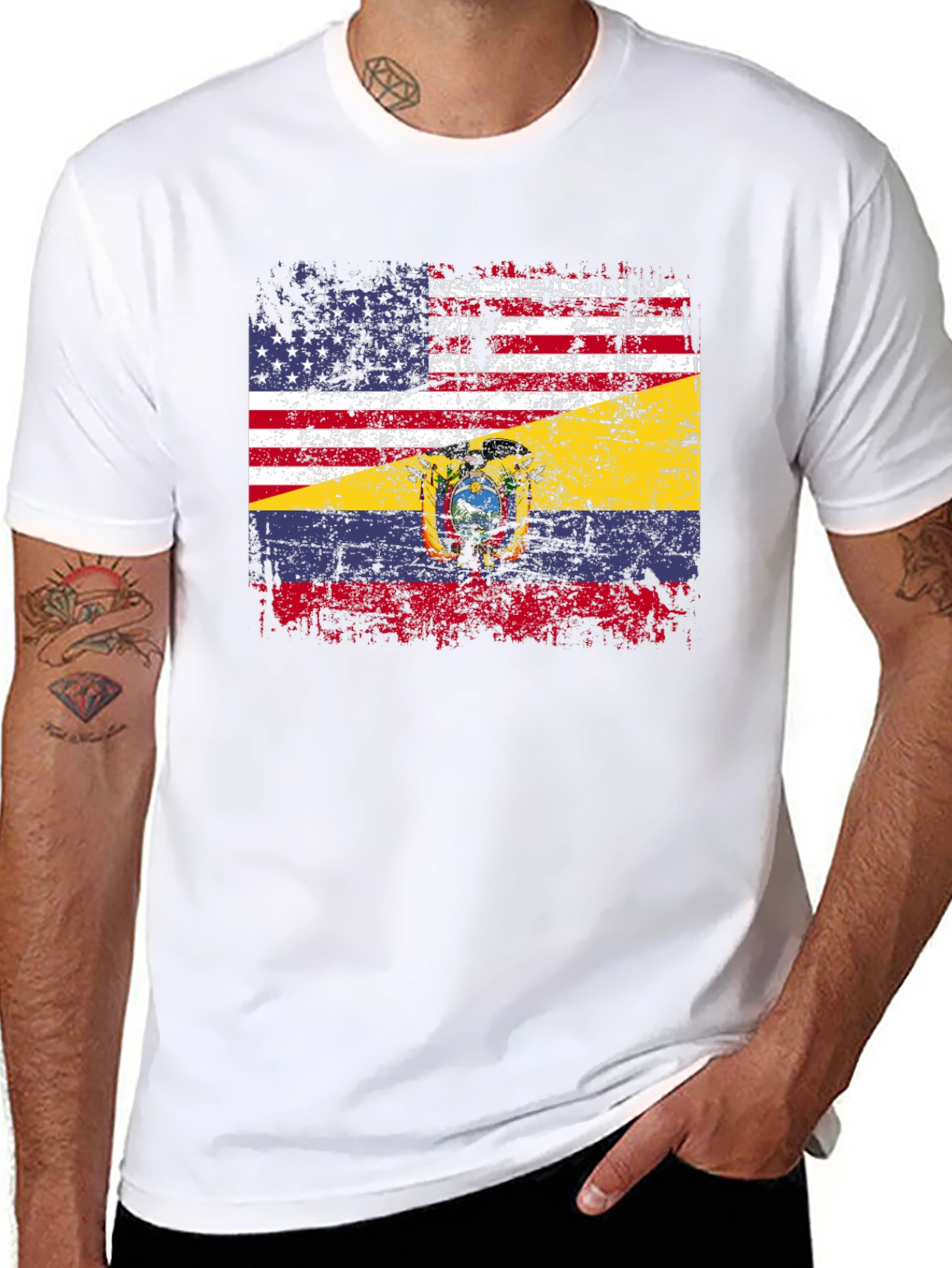 Distressed USA Ecuador Flag Graphic T-Shirt
