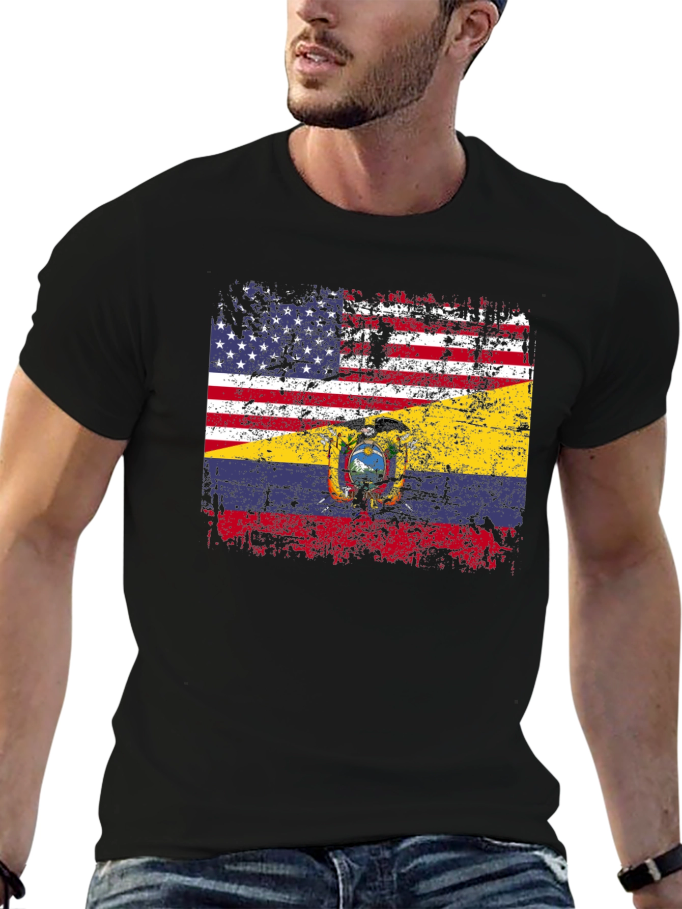 Distressed USA Ecuador Flag Graphic T-Shirt