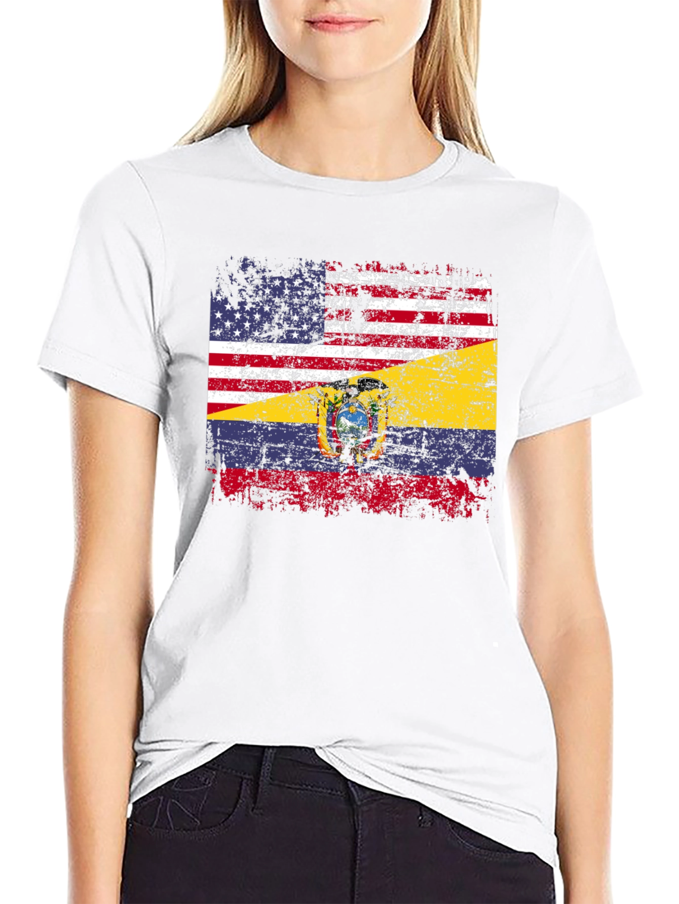 Distressed USA Ecuador Flag Graphic T-Shirt