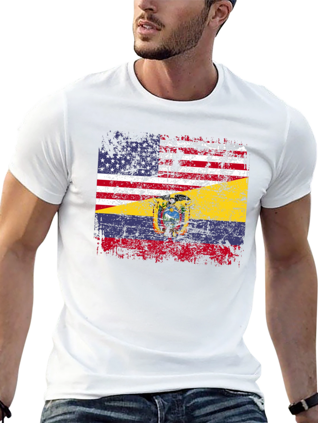 Distressed USA Ecuador Flag Graphic T-Shirt