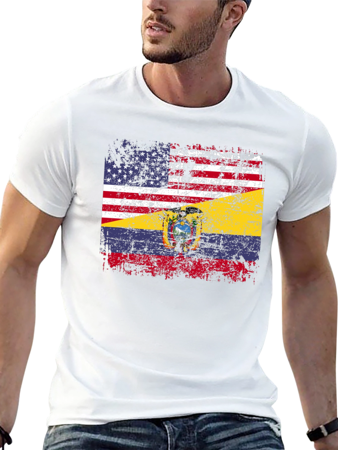 Distressed USA Ecuador Flag Graphic T-Shirt