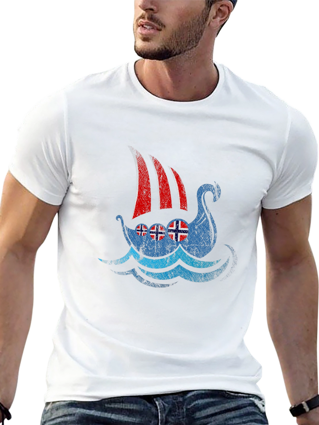 Viking Ship Norway Flag T-Shirt - Black