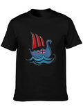 Viking Ship Norway Flag T-Shirt - Black