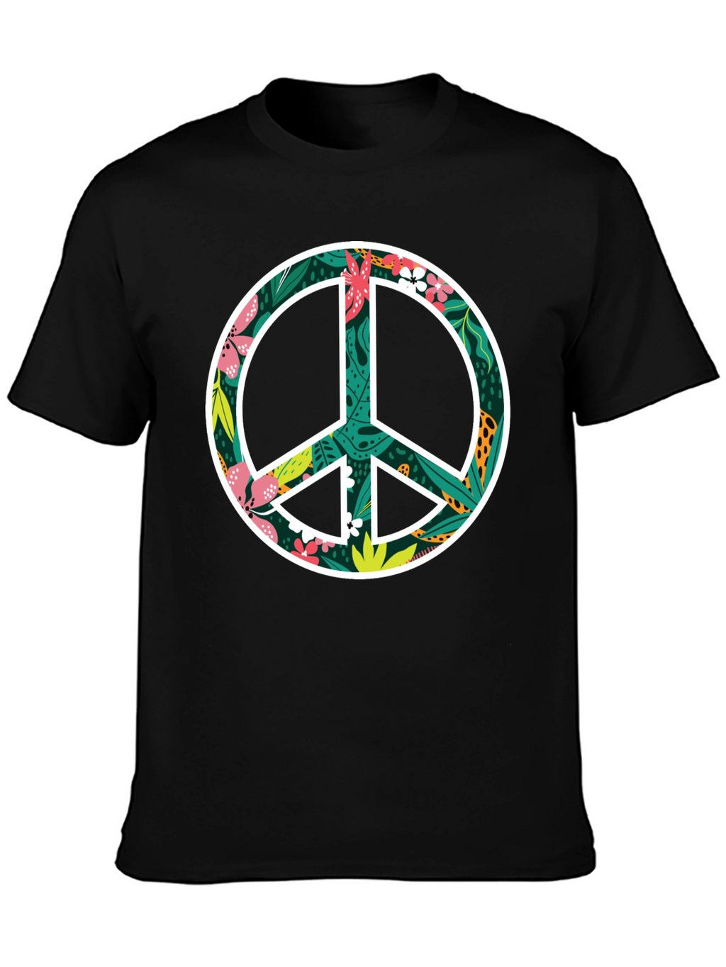 Floral Peace Sign Graphic Black T-Shirt