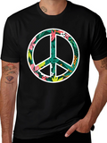 Floral Peace Sign Graphic Black T-Shirt