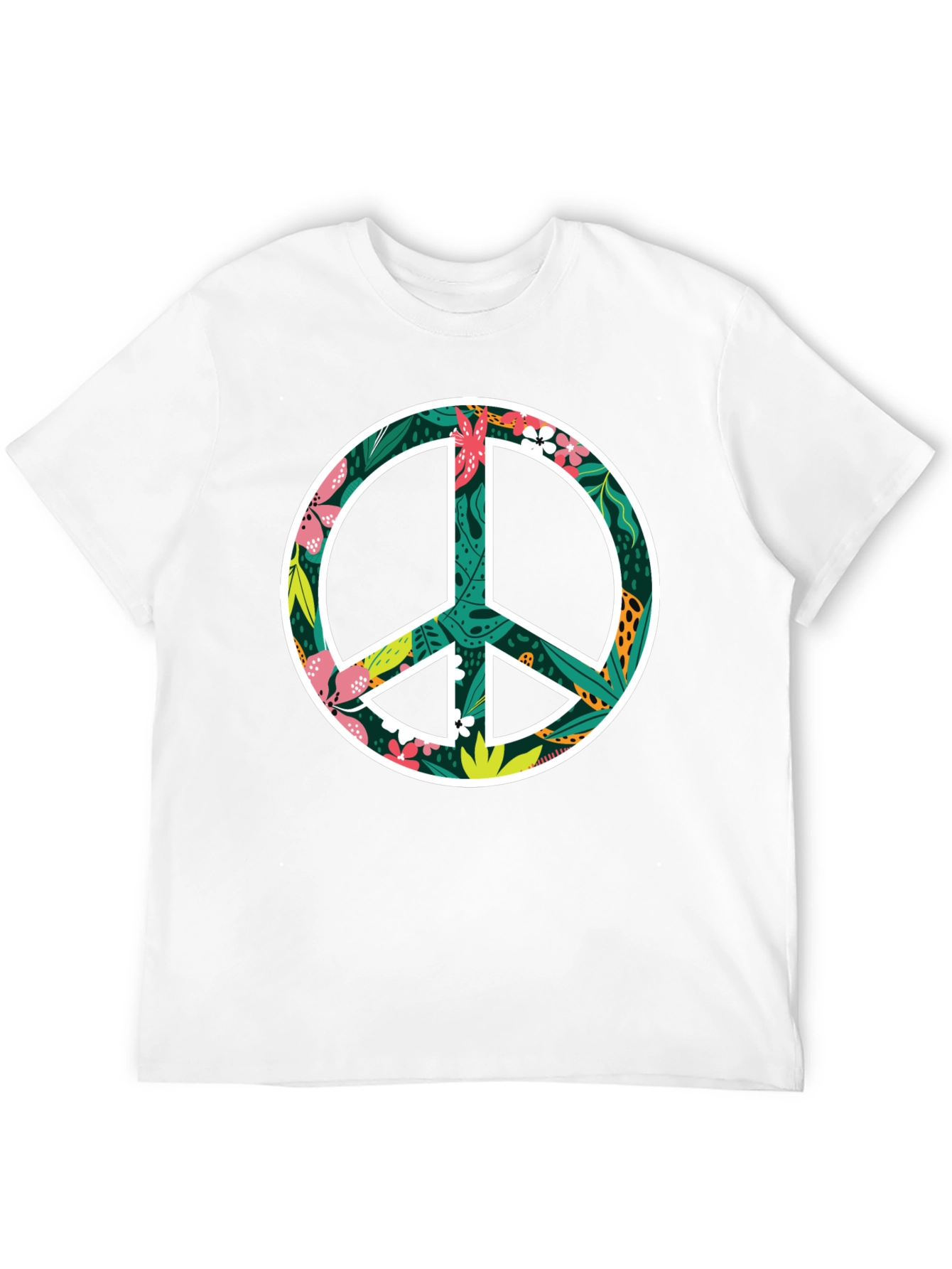 Floral Peace Sign Graphic Black T-Shirt