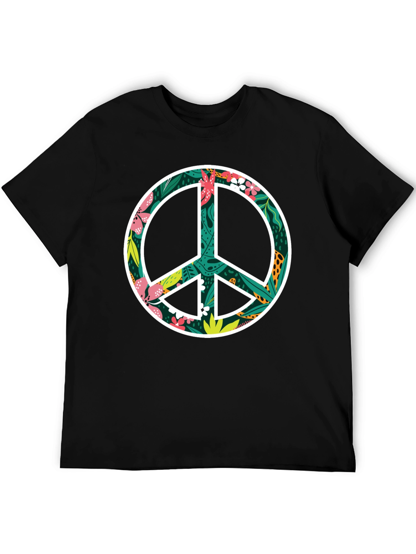 Floral Peace Sign Graphic Black T-Shirt